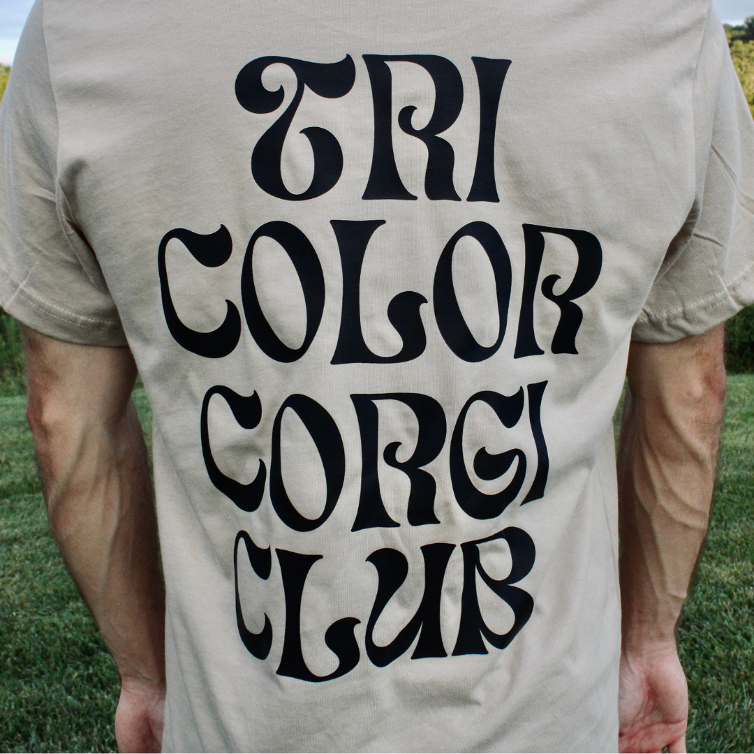 Tri Color Corgi Club Bella + Canvas T-Shirt Tan