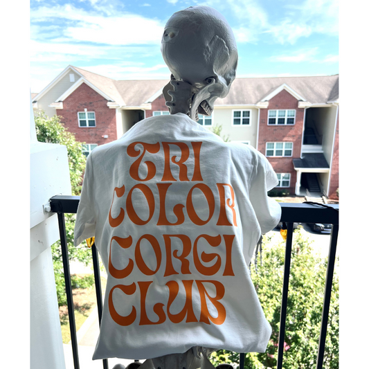 Tri Color Corgi Club Bella + Canvas T-Shirt Orange on Vintage White